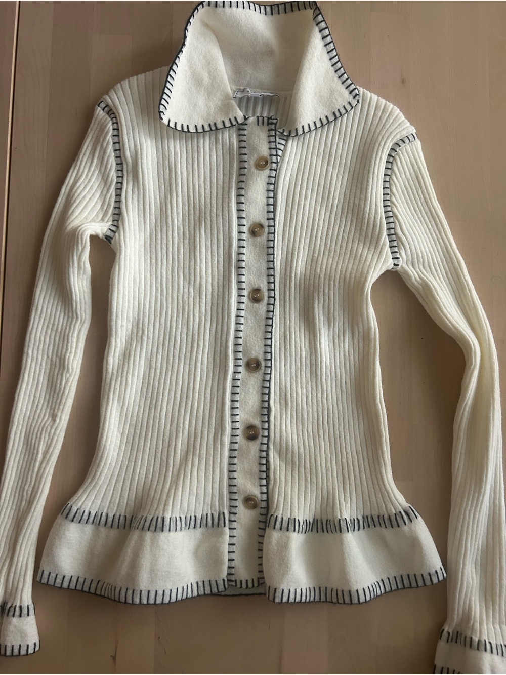 RIHOAS Cream Ribbed Cardigan Jacket Size Small